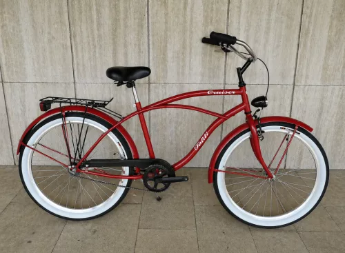 Toldi Cruiser - Férfi cruiser kerékpár - 1 sebességes - kontrás bicikli - Bordó színben