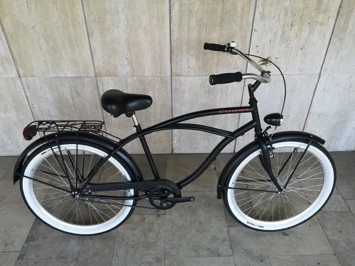 Toldi Cruiser - Férfi cruiser kerékpár - 3 sebességes agyváltós - kontrás bicikli - Matt fekete színben