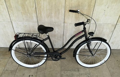 Toldi Cruiser - Női cruiser kerékpár - 1 sebességes - kontrás bicikli - Matt fekete színben