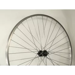   Kerék első 26-os (559x20) remerx szimplafalú aluminium felni ezüst | acél menetes agy fekete