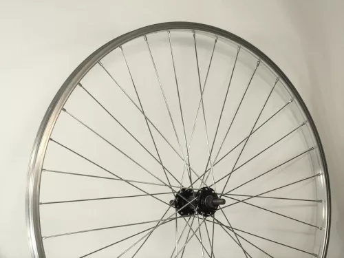 Kerék első 26-os (559x20) remerx szimplafalú aluminium felni ezüst | acél menetes agy fekete