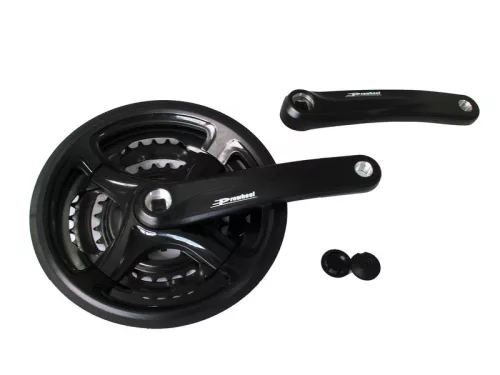 Hajtómu alu 28/38/48T 170mm | prowheel ty-cm99 fekete, láncvédővel | tengely hossza 124,5mm