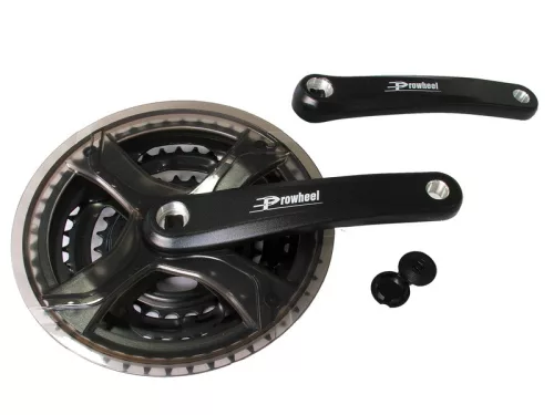 Hajtómu alu 28/38/48T 175mm | prowheel ty-cq01 fekete, láncvédővel | tengely hossza 124,5mm