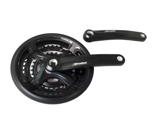 Hajtómu alu 28/38/48T 175mm | prowheel ty-cm99 fekete, láncvédővel | tengely hossza 124,5mm