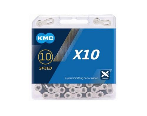 Lánc kmc X10 1/2x11/128 | 114 szem műanyag dobozban 10 sebesség | ezüst/fekete