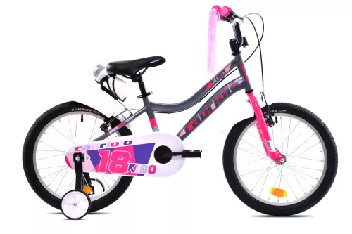 Capriolo Kido 18" hátra tekerhető -  kislány gyerek kerékpár - Grafit-Rózsaszín