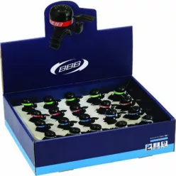   BBB Cycling kerékpáros csengő display BBB-16D MiniFit, 20 db (5 db fekete, 5 db kék, 5 db piros, 5 db zöld)