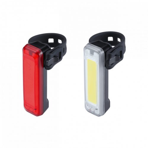 BBB Cycling kerékpáros lámpa szett BLS-138 SignalCombo, 57 és 20 lumen (első és hátsó), 5 mód, micro USB tölthető 300mAh akku, gumis felfogatással