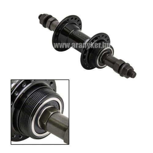 Hátsóagy assess mtb alu fekete menetes 3/8"X180mm 14g/36h old:135mm ipari csapágyas