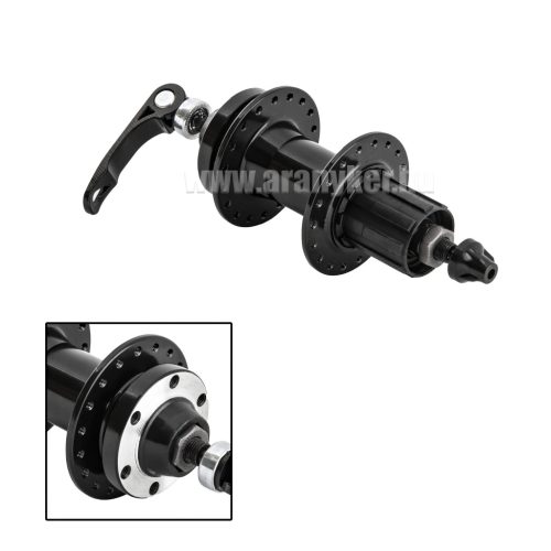 Hátsóagy assess mtb alu fekete kazettás tárcsafékes 6csav golyóskosaras qr m10 14g/36h 135/145mm + gyorskioldó