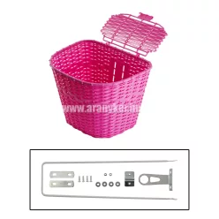Kosár első műanyag fonott pink + tartozék xl  37x28,5x26