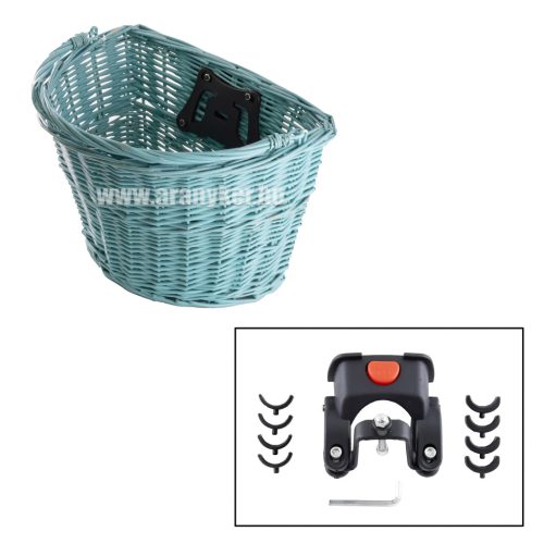 Kosár első adapteres fonott vessző halványkék 35x24,5x27,5cm