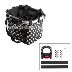  Kosár első adapteres alukeret textil első fekete-fehér pöttyös