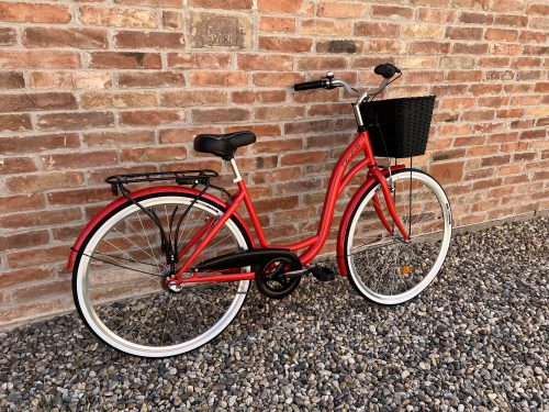 Toldi női városi kerékpár - 1 sebességes kontrás - 28" - Piros színben