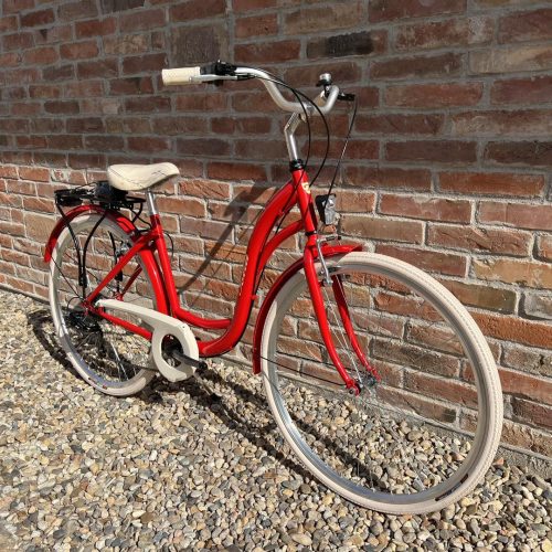 Toldi női városi kerékpár - 6 sebességes láncváltós - 28" - Piros - krém színben