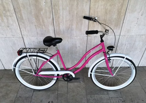 Toldi Cruiser - Női cruiser kerékpár - 3 sebességes agyváltós - kontrás bicikli - Pink-fehér színben