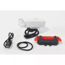   Lámpaszett usb tölthető fehér hátsólámpa piros fényű