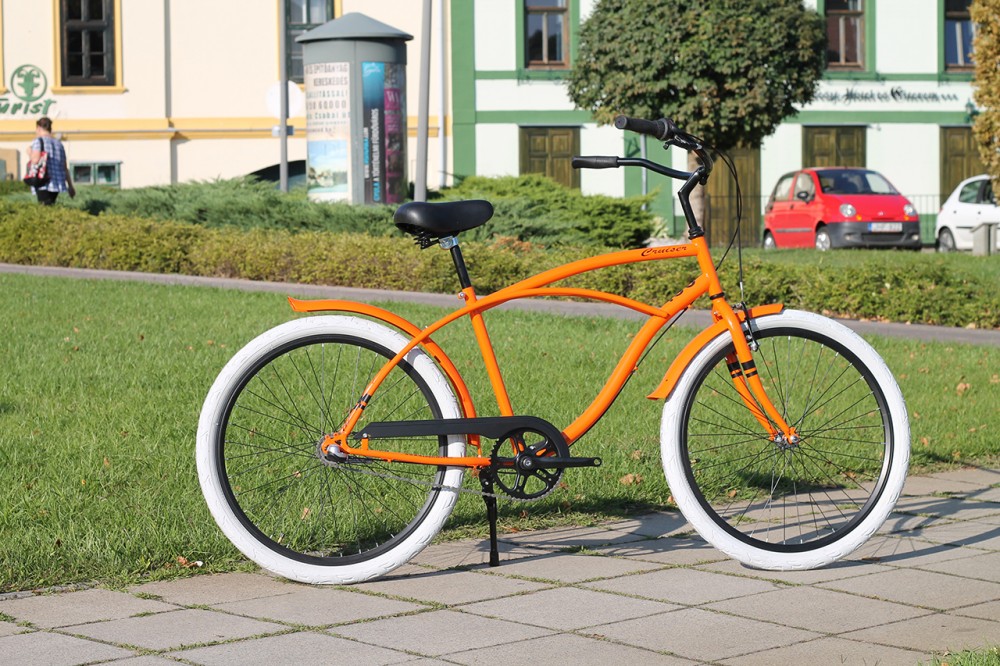 Egyedi Férfi Cruiser Kerékpár - 1 / 3 / 7 sebességes - Narancs - fekete színben - rövid sárvédővel