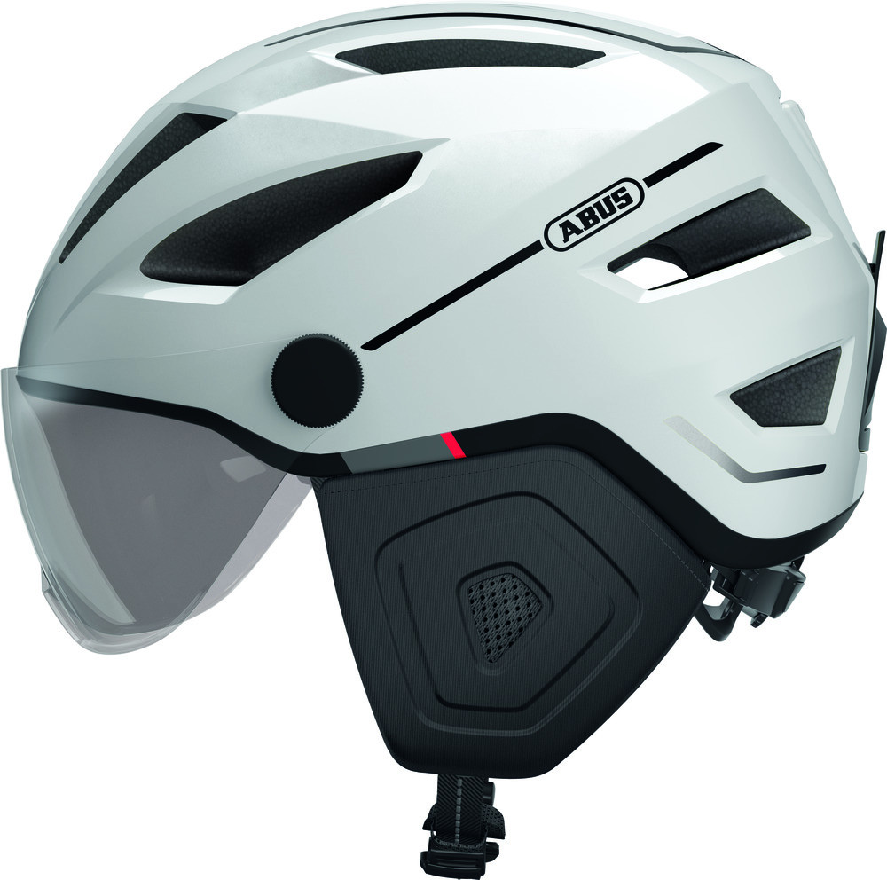 Image of ABUS kerékpáros városi sisak Pedelec 2.0 ACE, In-Mold, beépített átlátszó szemüveggel, pearl white, L (56-62 cm)