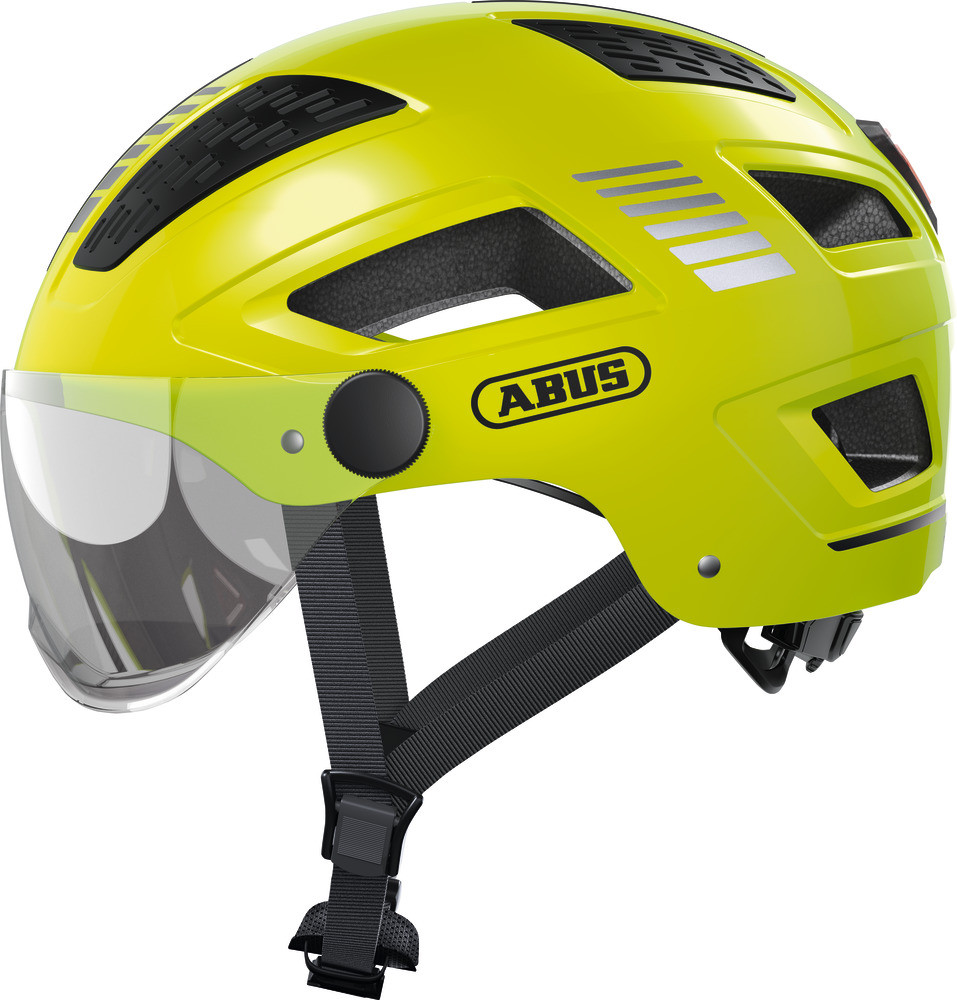 Image of ABUS kerékpáros városi sisak Hyban 2.0 ACE, ABS, beépített átlátszó szemüveggel, signal yellow, M (52-58 cm)