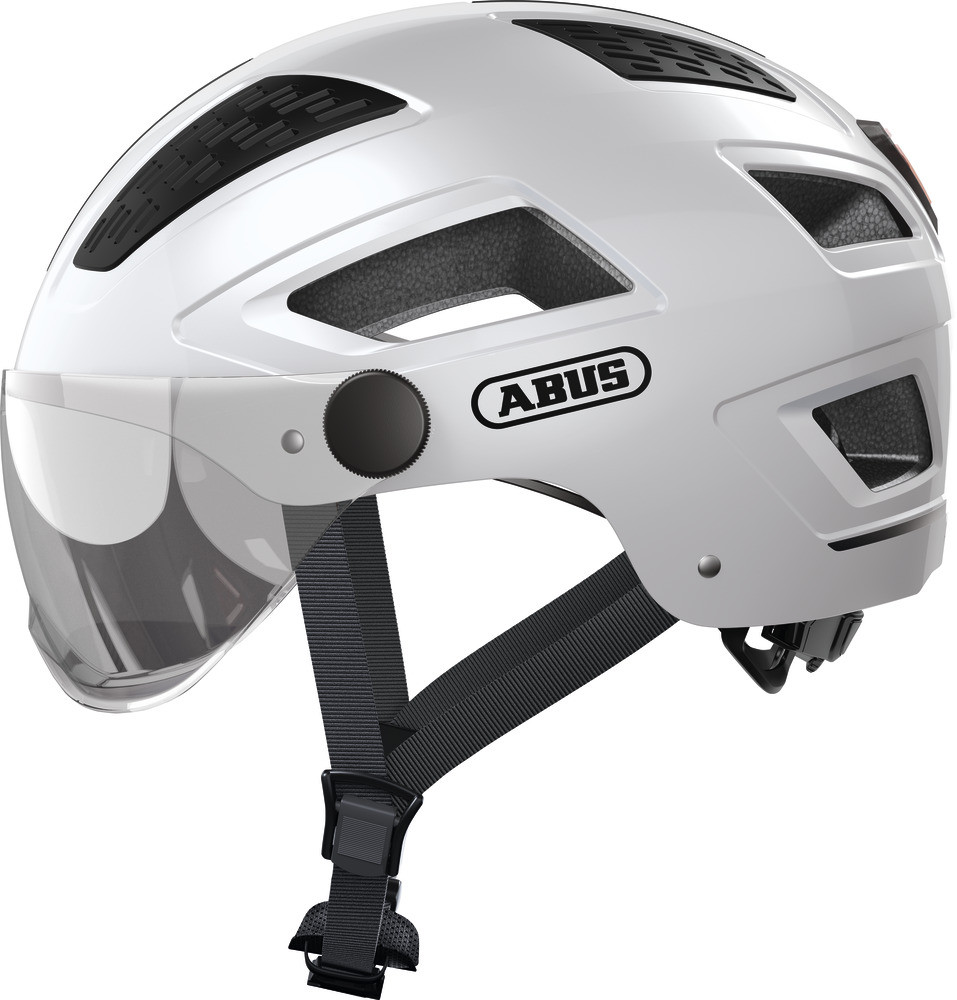 Image of ABUS kerékpáros városi sisak Hyban 2.0 ACE, ABS, beépített átlátszó szemüveggel, polar white, M (52-58 cm)