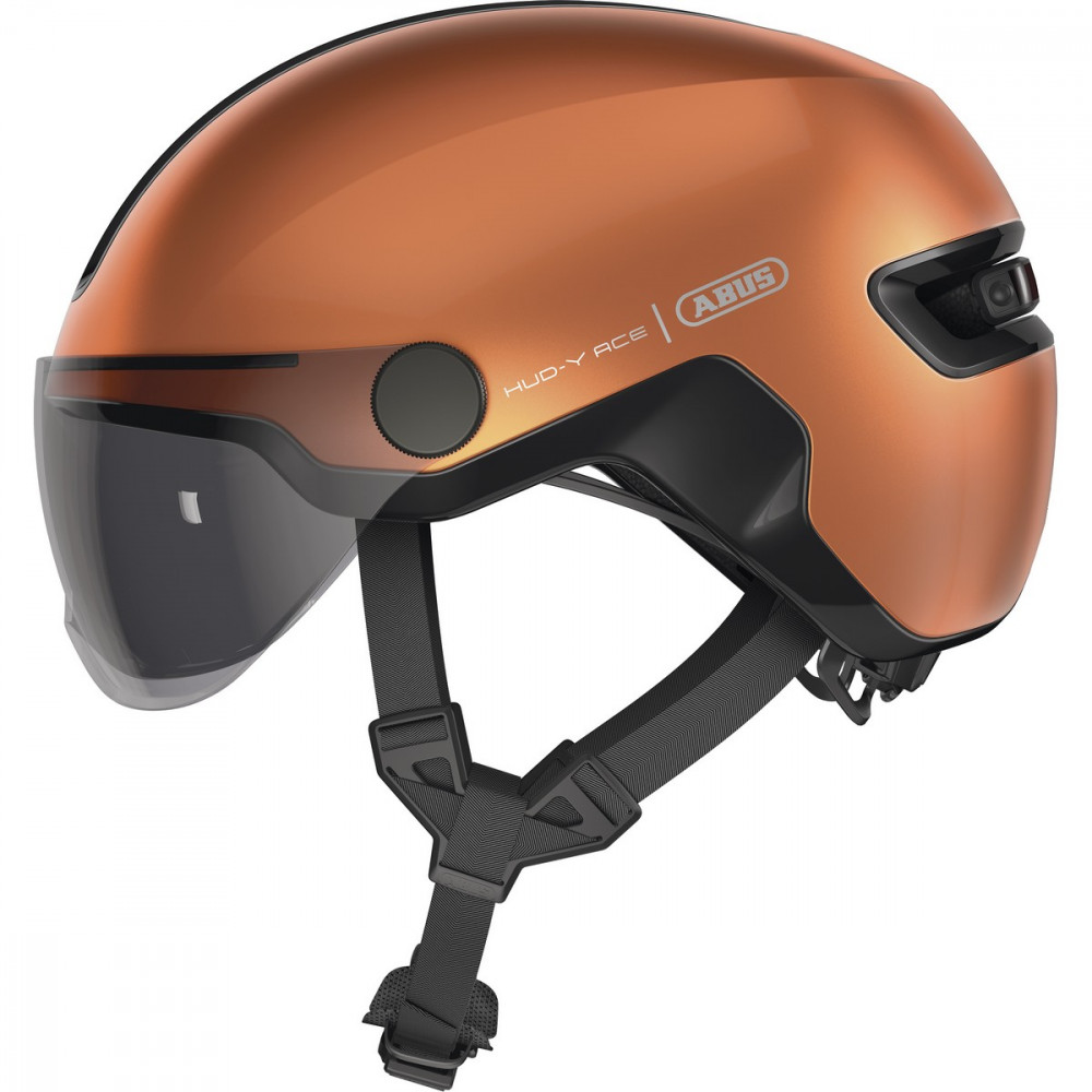 Image of ABUS kerékpáros városi sisak Hud-Y ACE, In-Mold, beépített átlátszó szemüveggel, goldfish orange, M (54-58 cm)