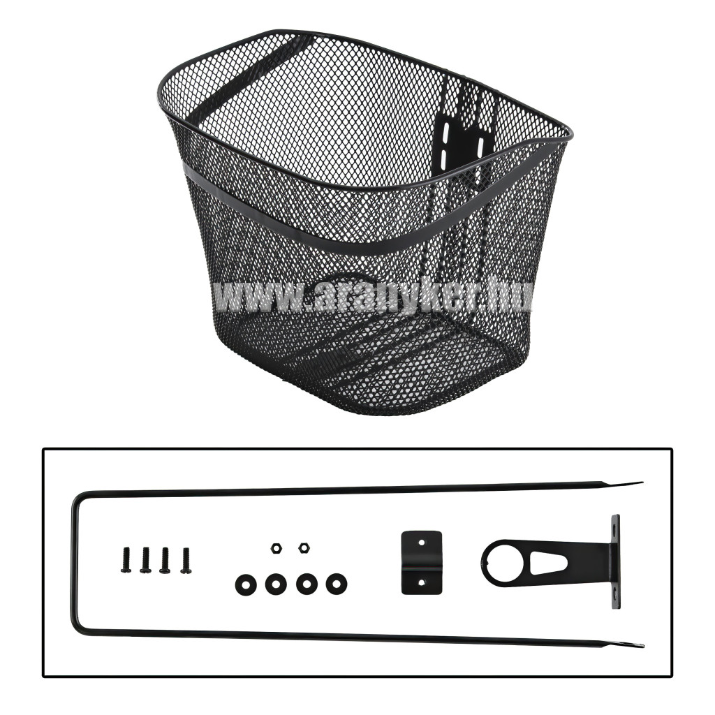 Kosár első 26"-28" sűrűszövésű erősített fekete+tartozék 35x25x26/23cm