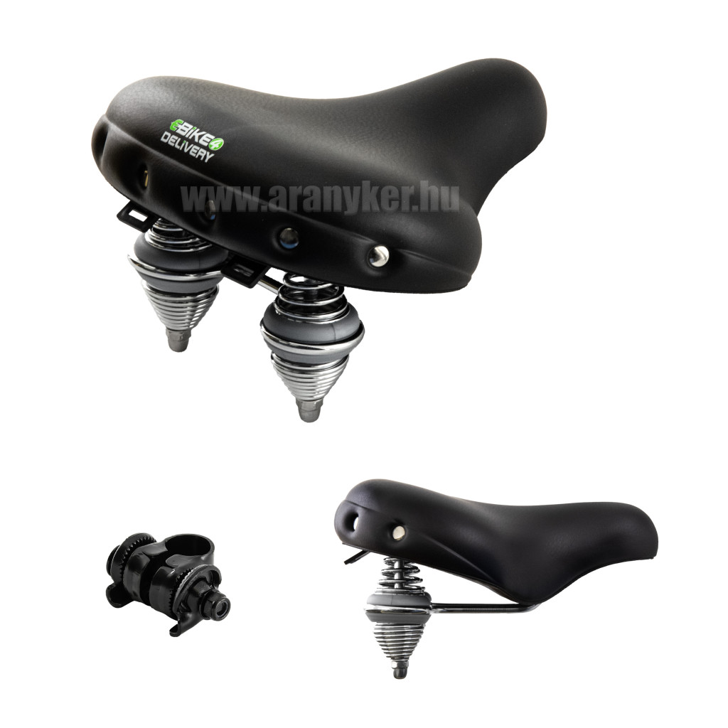 Nyereg blp-7039 cruiser fekete duplakúprugó 260x240mm +bilincs szegecselt; e-bike króm alj+rugó